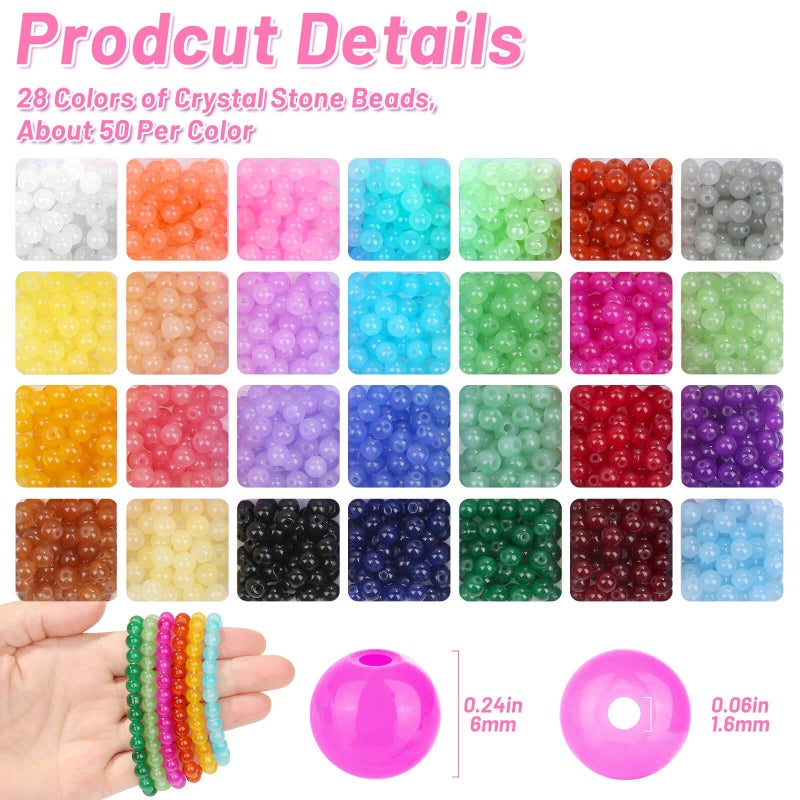 shynek 1400 Pieces 6mm Round Glass Beads for Jewelry Making  28 Colors Crystal Beads for Bracelets Jewelry Making and DIY Crafts(Solid Color) - Image 3